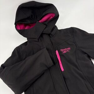 Reebok Girls Black Pink Softshell Fleece Lined Hooded Jacket Size S 7/8